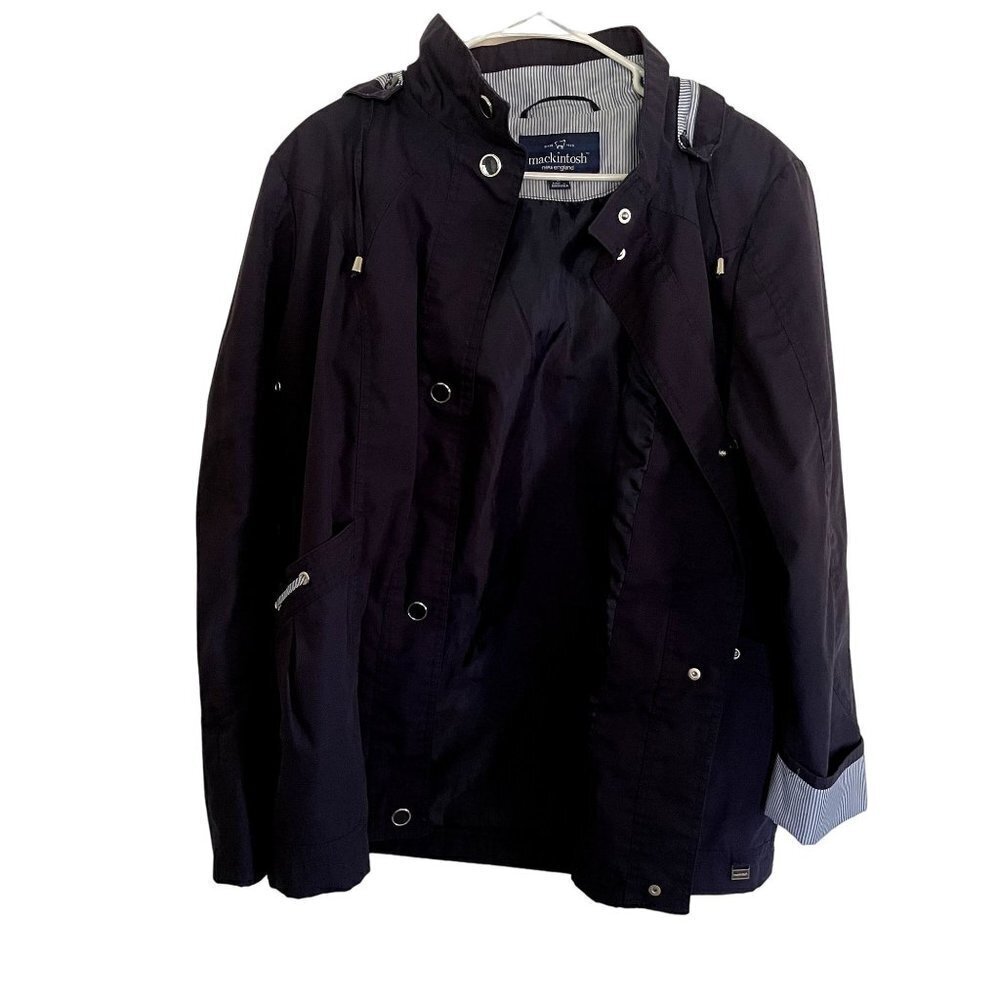 Mackintosh new england fall winter jacket waterproof pockets navy blue hood